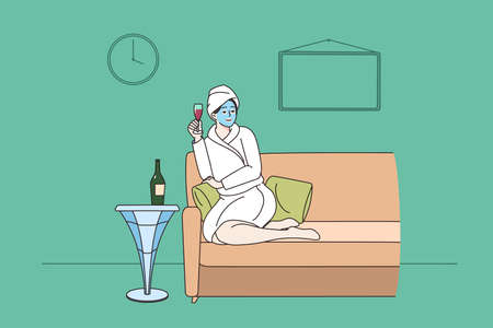 Woman with champagne enjoy beauty day in spaのイラスト素材