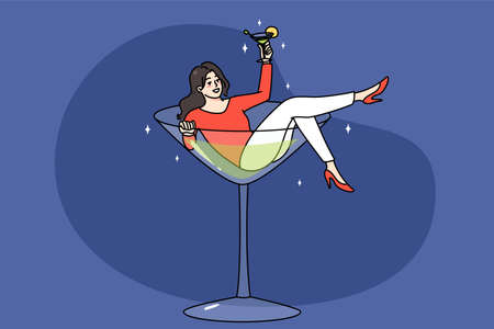Smiling woman lying in martini glassのイラスト素材