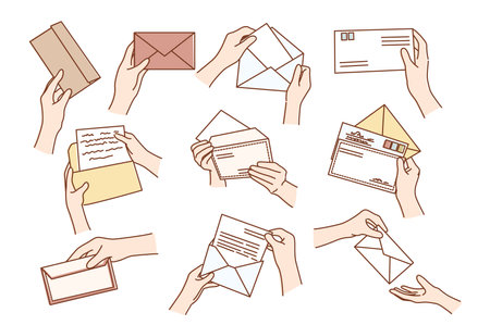 Set of person hold post envelopes with lettersのイラスト素材