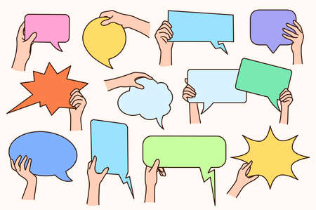 Collection of people hands holding speech bubblesのイラスト素材