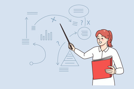 Businesswoman present business strategy on flipchartのイラスト素材