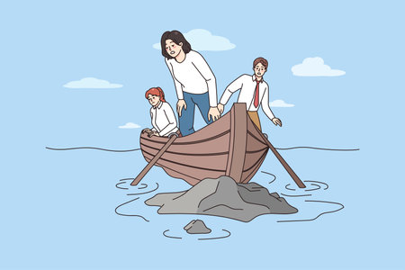 Team of employees crash on rockのイラスト素材