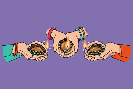 People holding oil laps celebrate Diwali festivalのイラスト素材