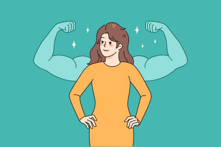 Confident woman with muscular arms behindのイラスト素材