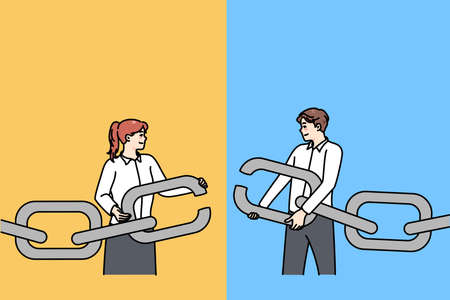 Businesspeople hold chain with missing linkのイラスト素材