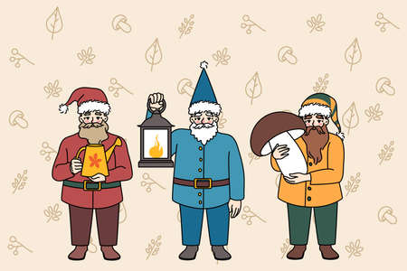 Funny small garden gnomes collectionのイラスト素材