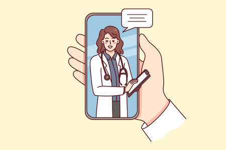Doctor consult patient online on mobile phoneのイラスト素材