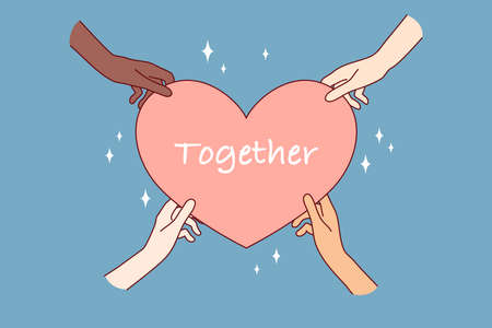 Multiracial people holding heart togetherのイラスト素材