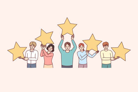People holding stars giving client feedbackのイラスト素材