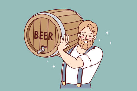 Bearded man with beer barrelのイラスト素材