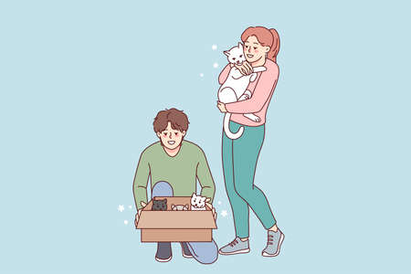 Happy couple with petsのイラスト素材