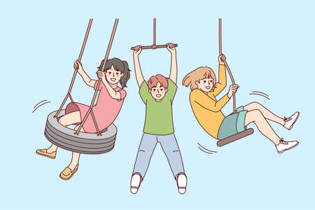 Happy children playing outdoorsのイラスト素材