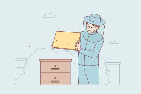 Beekeeper in costume work with beecombsのイラスト素材