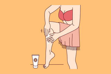 Woman apply sunscreen on legsのイラスト素材