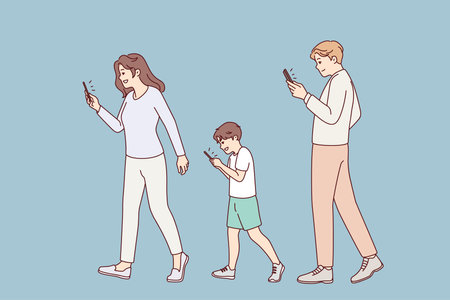 Family with kid addicted to smartphonesのイラスト素材