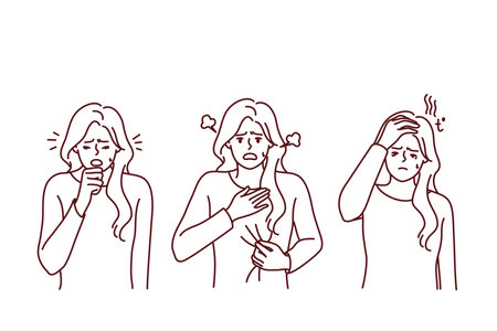 Unhealthy woman suffer from covid symptomsのイラスト素材