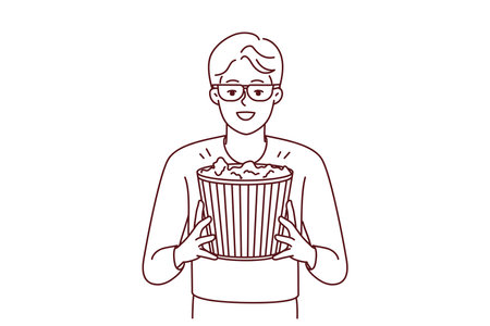 Happy man with popcorn in cinemaのイラスト素材