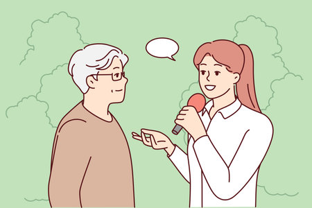 Female journalist interview elderly manのイラスト素材