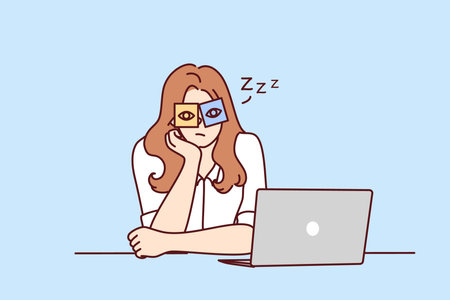 Tired woman feel overwhelmed at workplaceのイラスト素材