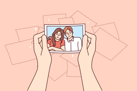 Photo with hugging couple man and woman in hands of girl experiencing nostalgia and remembering pastのイラスト素材