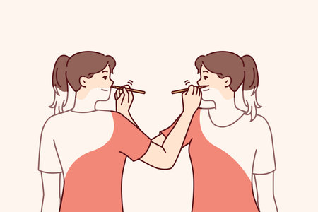Women draw each other at same time for concept self-development and realization of inner potentialのイラスト素材