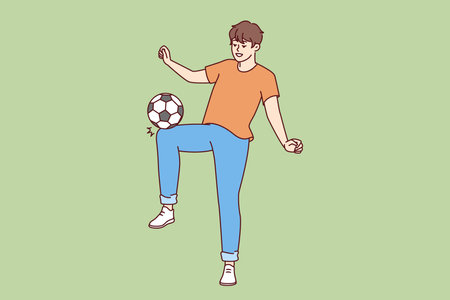 Man kicking soccer ball wanting to become major league player and compete in sports competitionsのイラスト素材