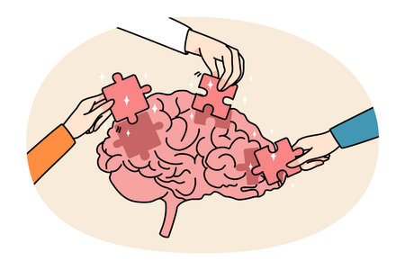 People hands put jigsaw puzzles into brainのイラスト素材