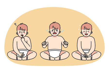 Set of baby in diaper with different emotionsのイラスト素材