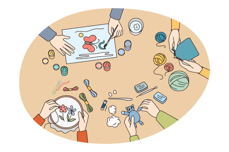 Children have fun engaged in hobby art workshopsのイラスト素材