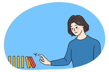 Woman touch topple domino make fallのイラスト素材
