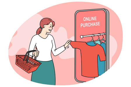Woman buyer shopping online on smartphoneのイラスト素材