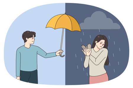 Depressed woman reject help suffer from mental problemsのイラスト素材