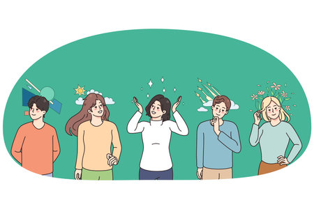 Diverse people with different thoughts in headのイラスト素材