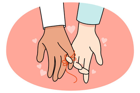Multiracial couple hands linked with threadのイラスト素材