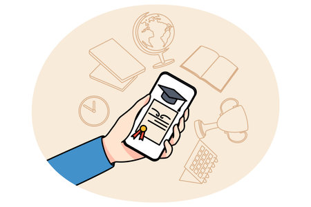 Person get diploma studying onlineのイラスト素材