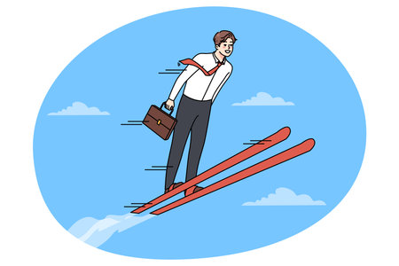 Businessman jump on skiのイラスト素材