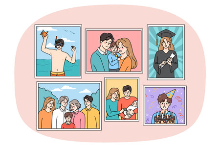 Set of family pictures in framesのイラスト素材