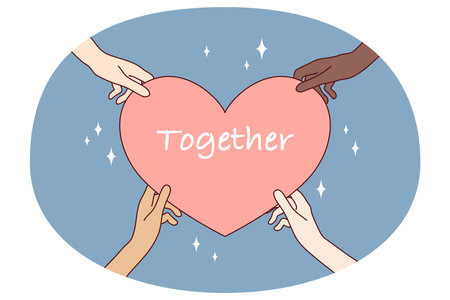 Multiracial people holding heart togetherのイラスト素材