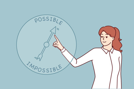 Businesswoman chooses between possible and impossible when deciding on business development.のイラスト素材