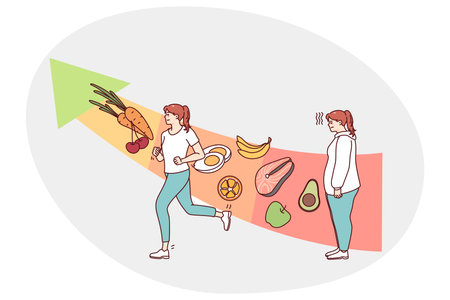 Woman change training and eating healthy foodのイラスト素材
