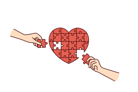 Heart from puzzle near hands of people, metaphor for health of cardiovascular systemのイラスト素材