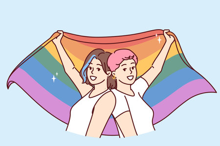 Lesbian women keep LGBT wet by participating in pride month parade and calling for more tolerantのイラスト素材