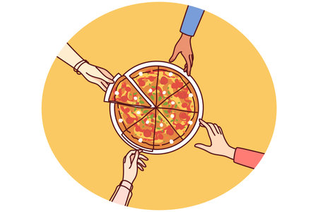 People eating pizza togetherのイラスト素材