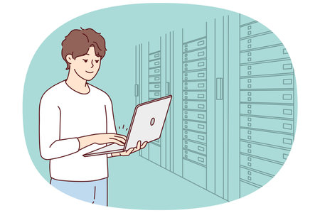Male engineer work in server roomのイラスト素材