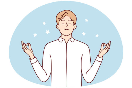 Happy man with mudra hands meditateのイラスト素材