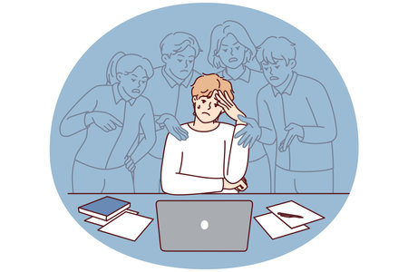 Stressed man pressured by social opinionのイラスト素材