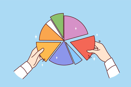Hands person with financial diagram demonstrating amount of person income or expensesのイラスト素材