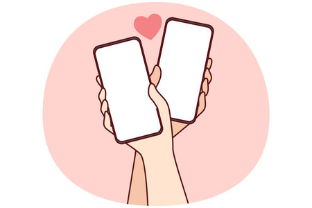 Couple hands with cellphones and internet datingのイラスト素材