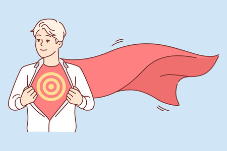 Business man with superhero cape unbuttons shirt and shows target symbolizing ambitionのイラスト素材