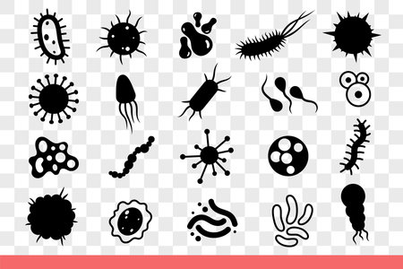 Bacteria and microbes that cause infection and spread infections in human body. Hand drawn doodleのイラスト素材
